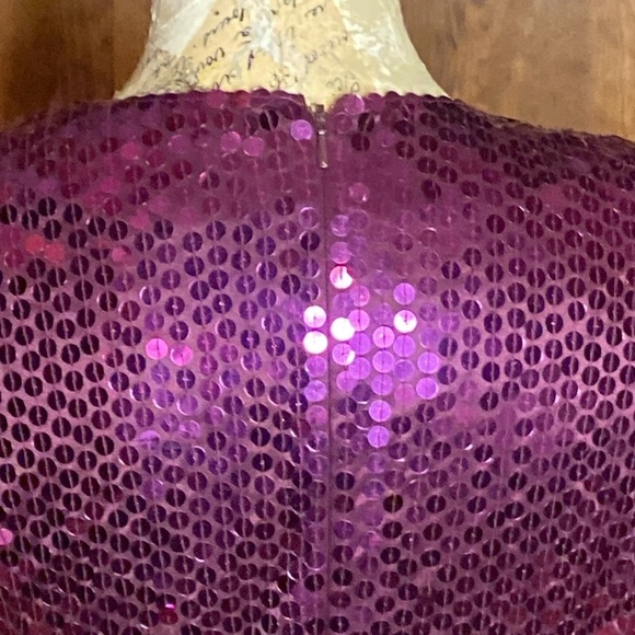RARE Vtg Purple Sequin Oleg Cassini cocktail formal party midi long Dress sz 10 - Picture 9 of 16